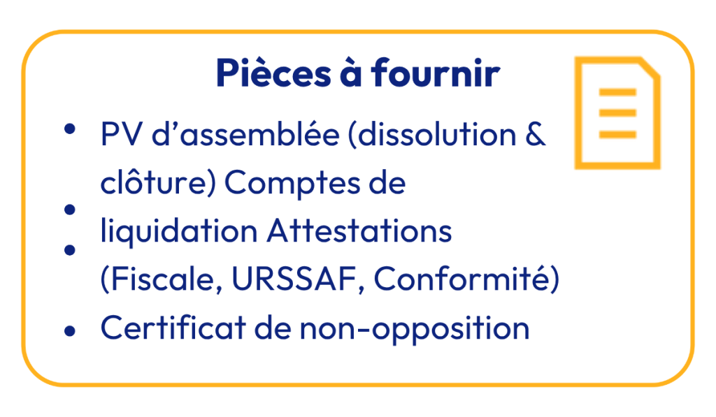 liquidation de société-pièces à founir